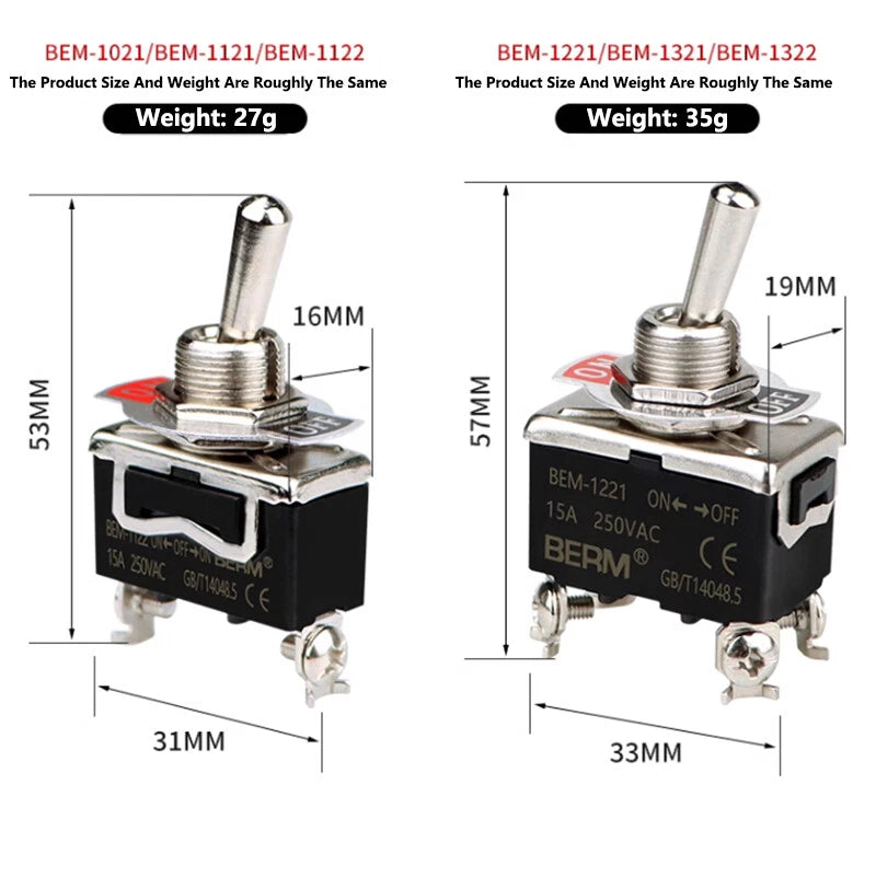 Toggle Switch ON-OFF-ON, 2/3 Pin 2/3 Positions, Latching & Momentary, Screw or Pin Terminal