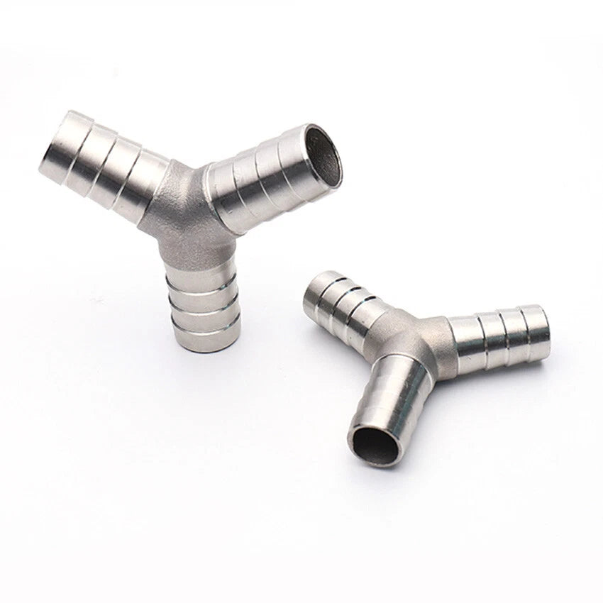 A2 Stainless Steel Barbed 3-Way Hose Connector — T-Type & Y-Type for Fuel, Air, Gas & Oil Pipe