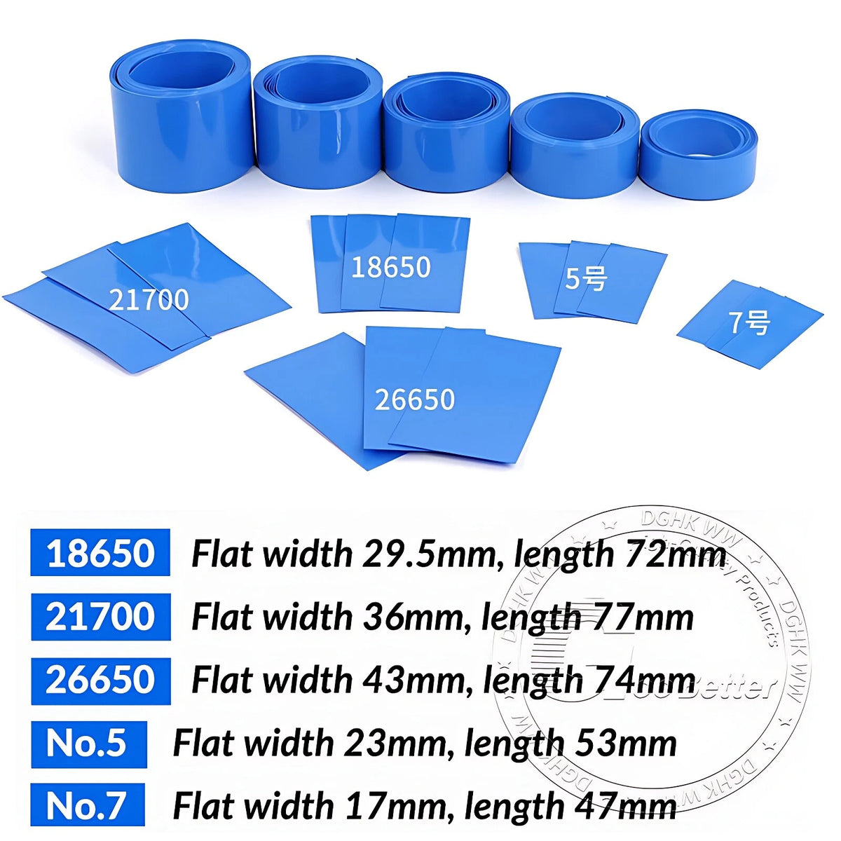 PVC Heat Shrink Tubing for Battery Packs — 7mm to 242mm, 10 Colors