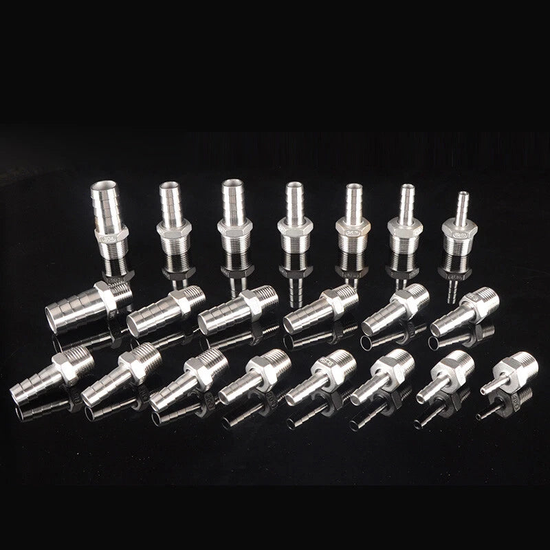 BSP Stainless Steel Male Hose Barb Fitting — 1/2" & 3/4" to Barb Connector