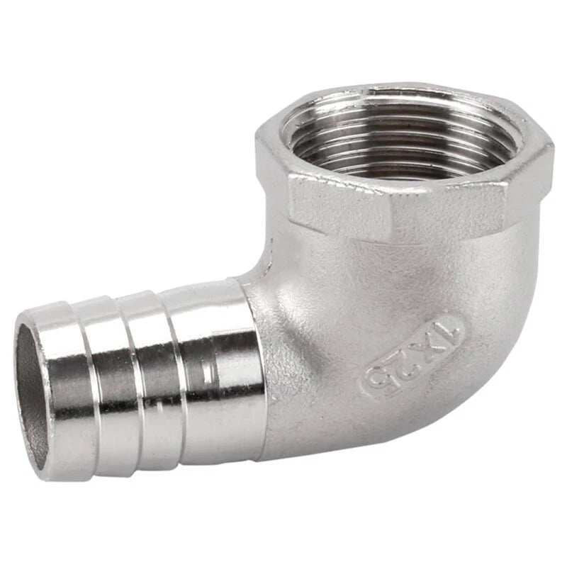 Stainless Steel Female Fitting x Barb Hose Tail End Elbow Connector 1 4" - 11 2"