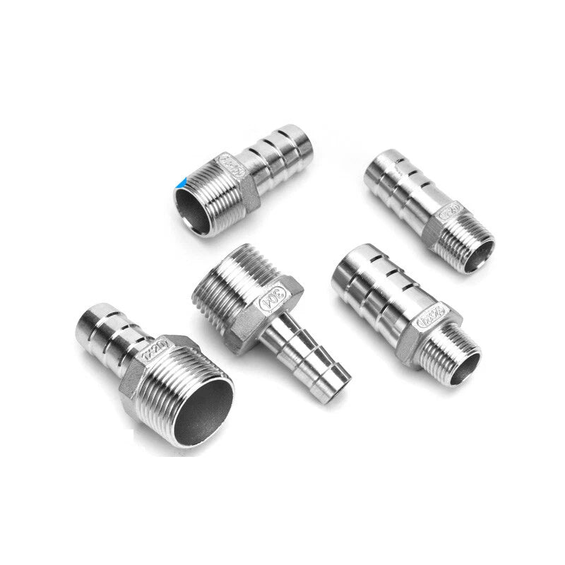 A2 Stainless Steel Straight Barb Hose Connector — Male Thread, 6mm to 20mm Tubing