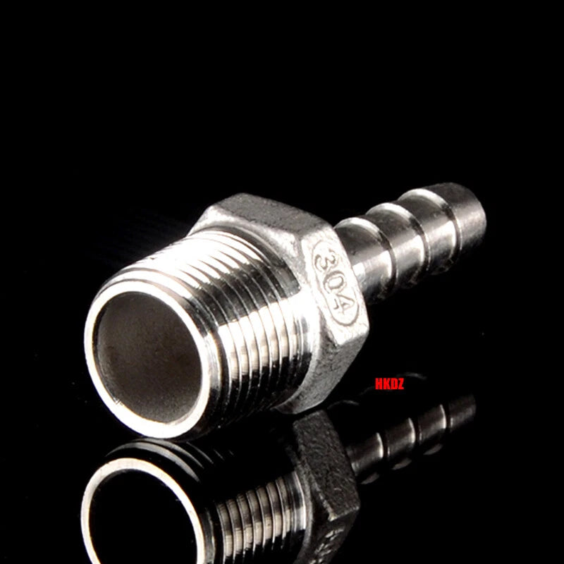 304 Stainless Steel Male Thread Barb Hose Tail Connector | 1/8" to 3/8" NPT