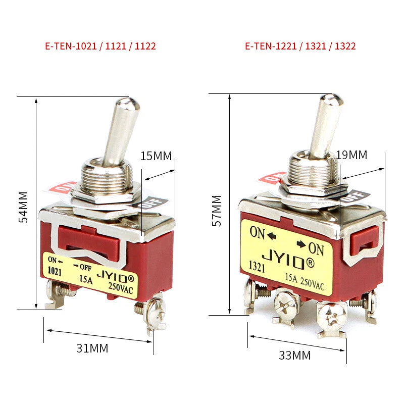 Metal Toggle Switch 250V AC 15A — On/Off Flick Switch for Dashboard & Panel (BEM / E-TEN)