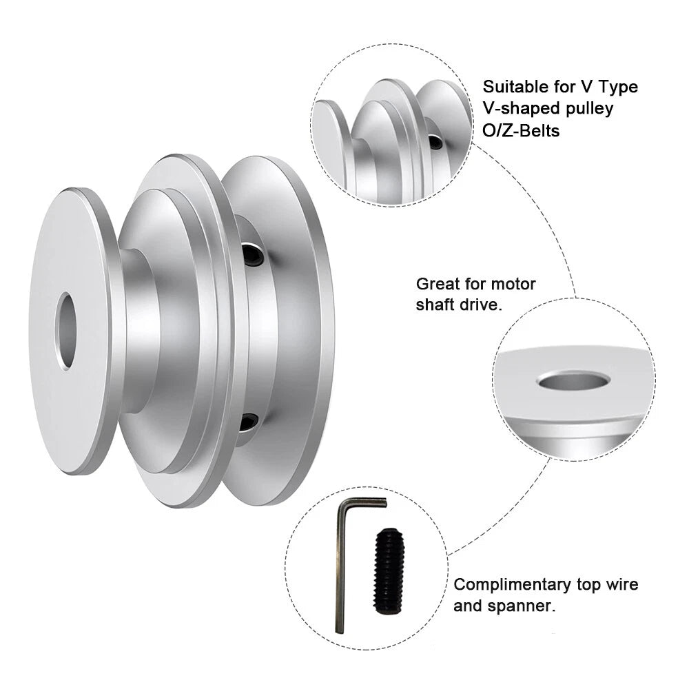 Aluminium Double Groove for O-Z V Belt Pulley Select Size 40mm, 50mm, 60mm OD