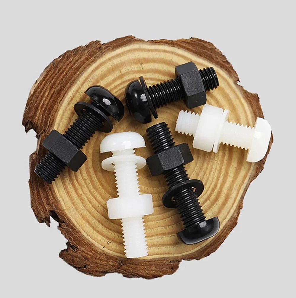 M4 M5 Nylon Phillips Pan Head Machine Screws with Hex Nuts and Flat Washers – White & Black - HomeDIYer