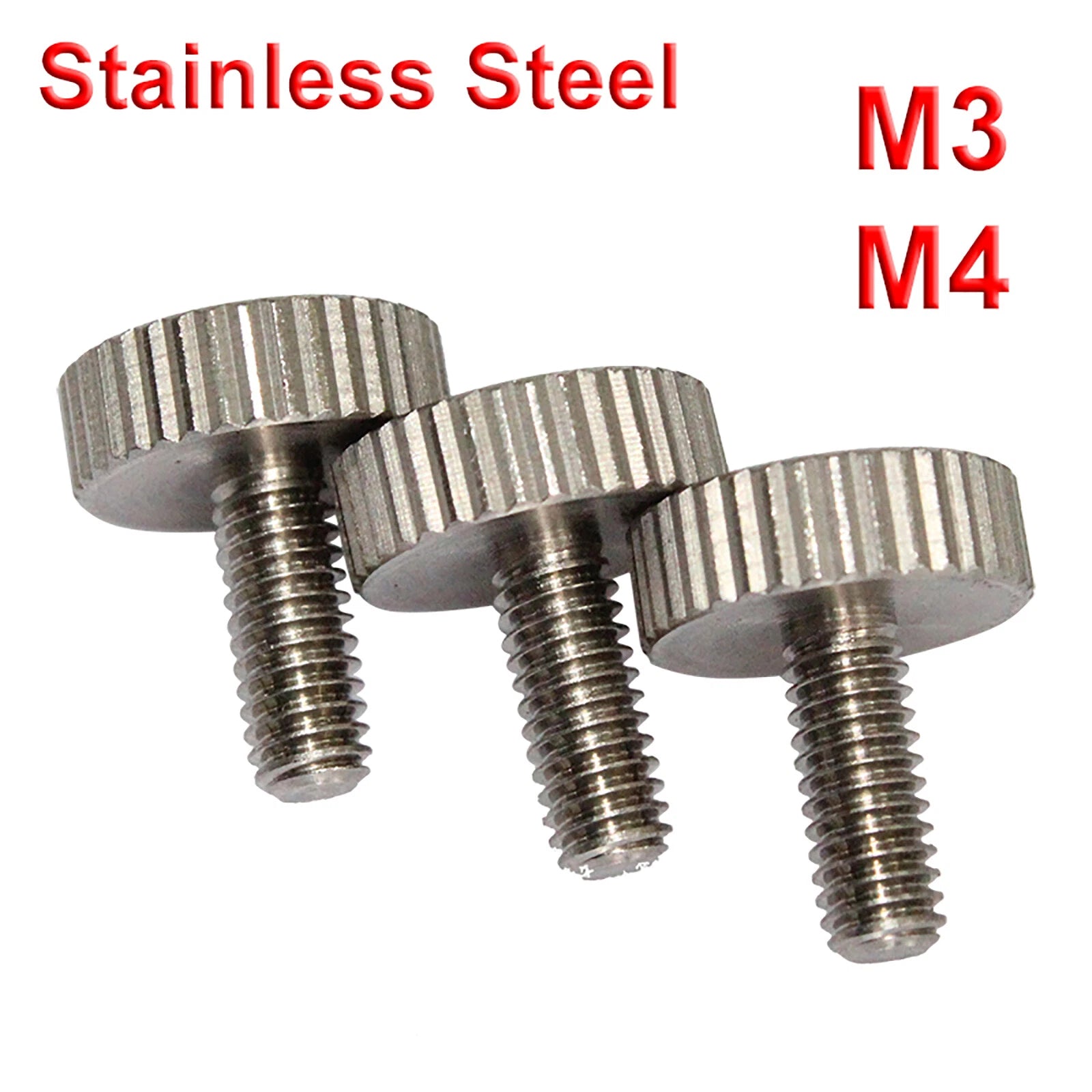 Flat Head Knurled Thumb Screws Stainless Steel M3 M4 Thumbscrews 5mm~12mm Long