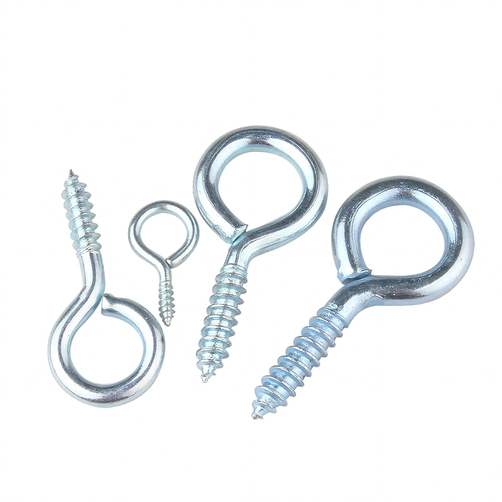 Screw-In Eye Hooks & Open Hooks — Nickel, Zinc & 304 Stainless, 16–106mm, All Sizes