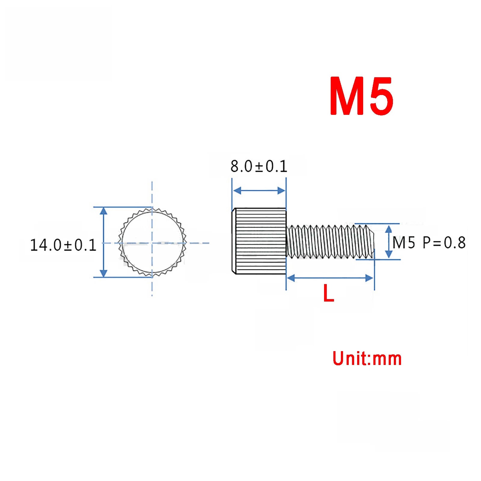 M5 M6 Cylinder Head Knurled Thumb Screws Stainless Steel Hand Grip Knob Bolts