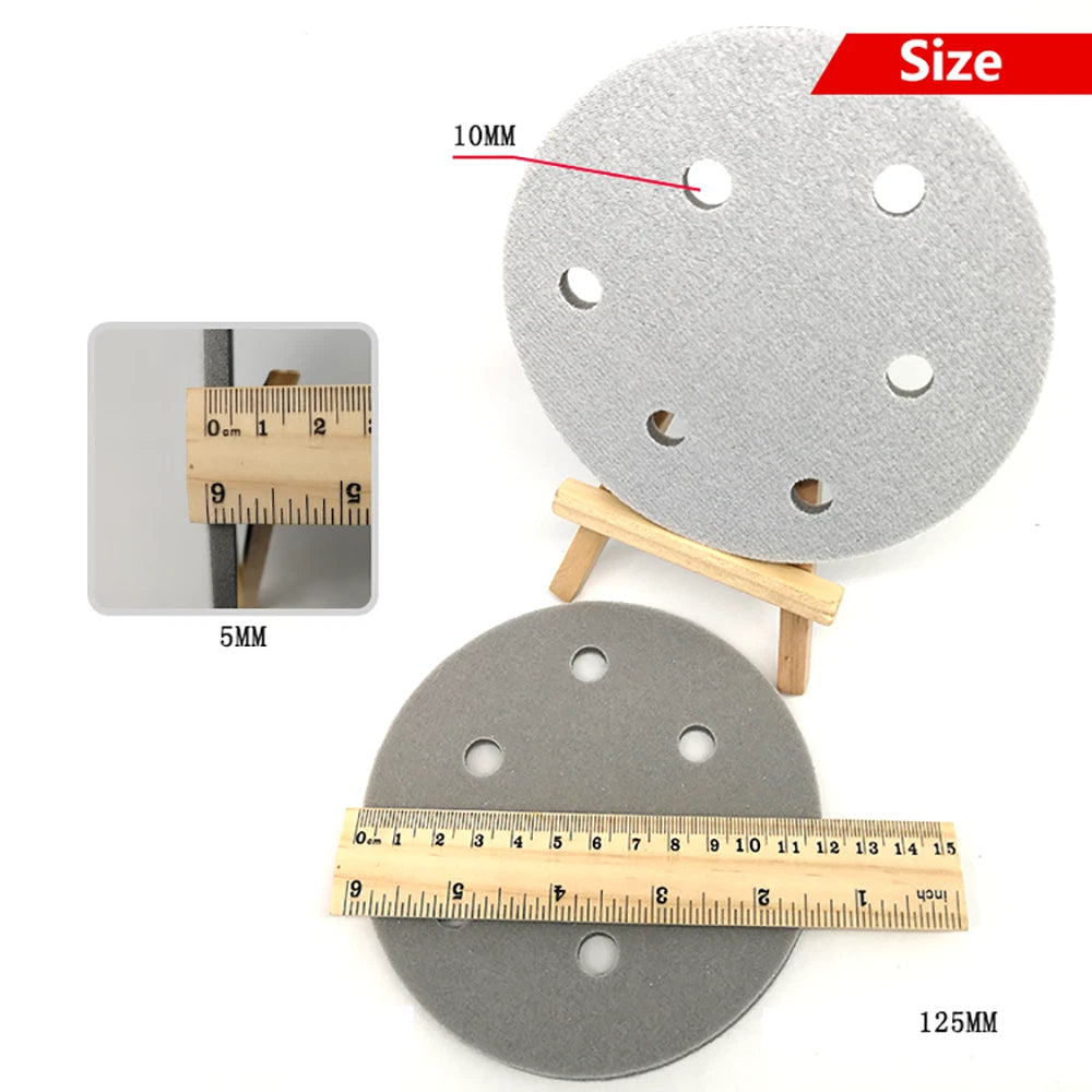 5 Inch(125mm)Hook & Loop Sponge Sandpaper 6 Hole Wet and Dry Sanding Discs