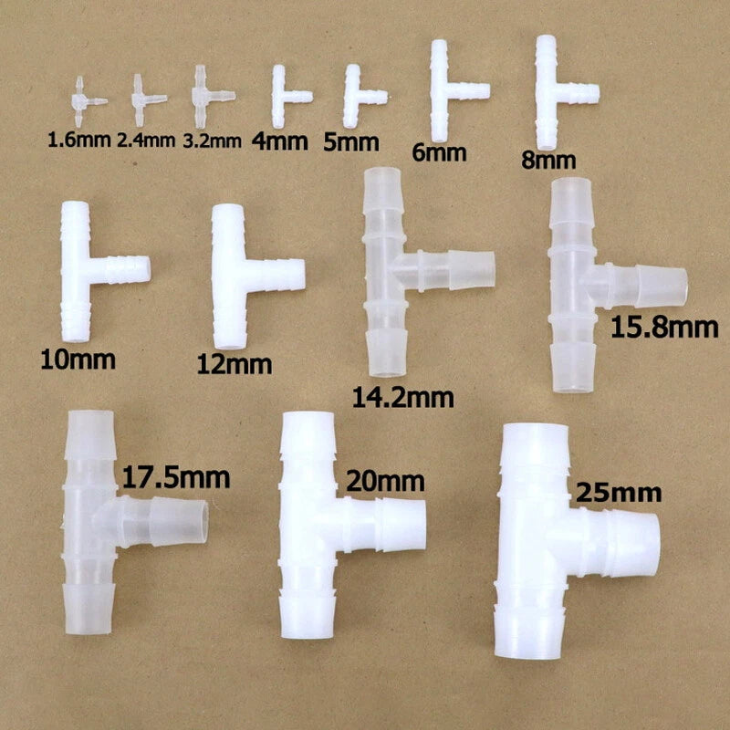 Tee Hose Joiner Plastic Barbed T Connector Pipe Fitting Air Fuel Water Gas WHITE
