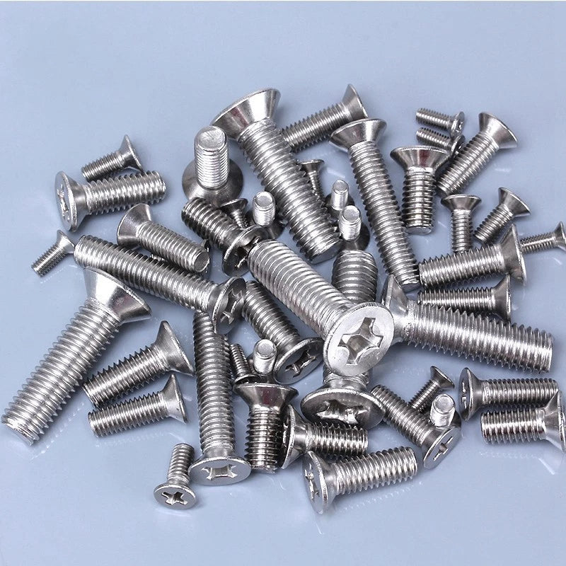 304 Stainless Steel M2 Countersunk Flat Head Phillips Machine Screws — 3mm to 60mm, Packs of 10–300