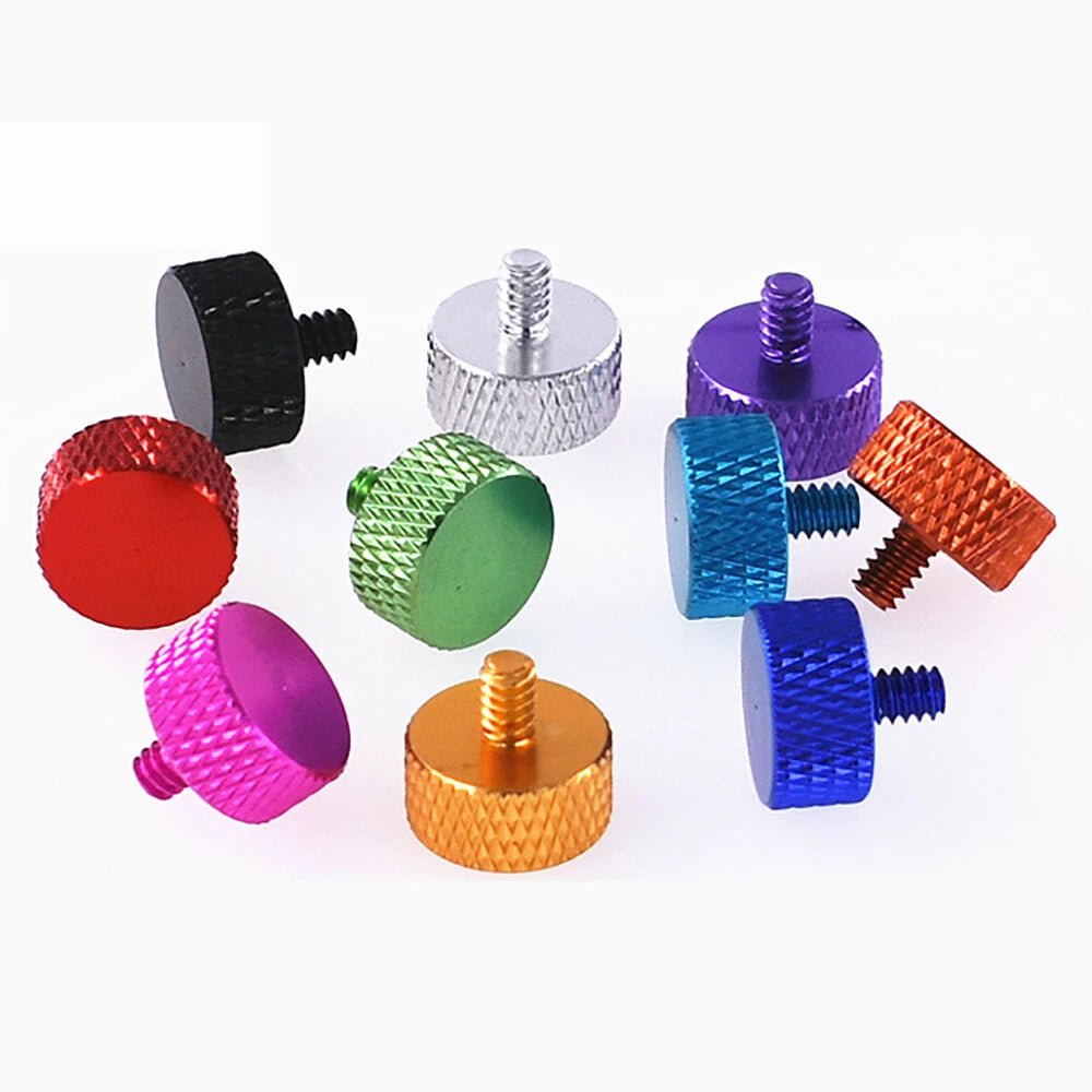 6 - 32 Knurled Thumb Screws — Aluminum Alloy, 7 Lengths, 10 Colors, Hand Grip Knob Bolts - HomeDIYer