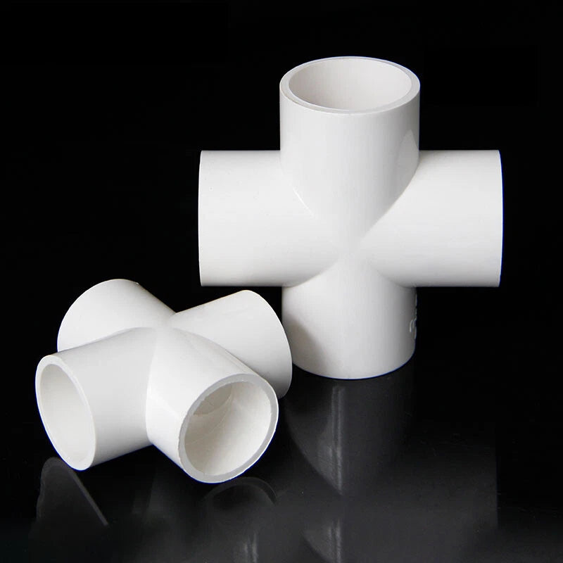 PVC Cross 4-Way Solvent Weld Pipe Fittings 20-160mm Fish Pond Industrial White