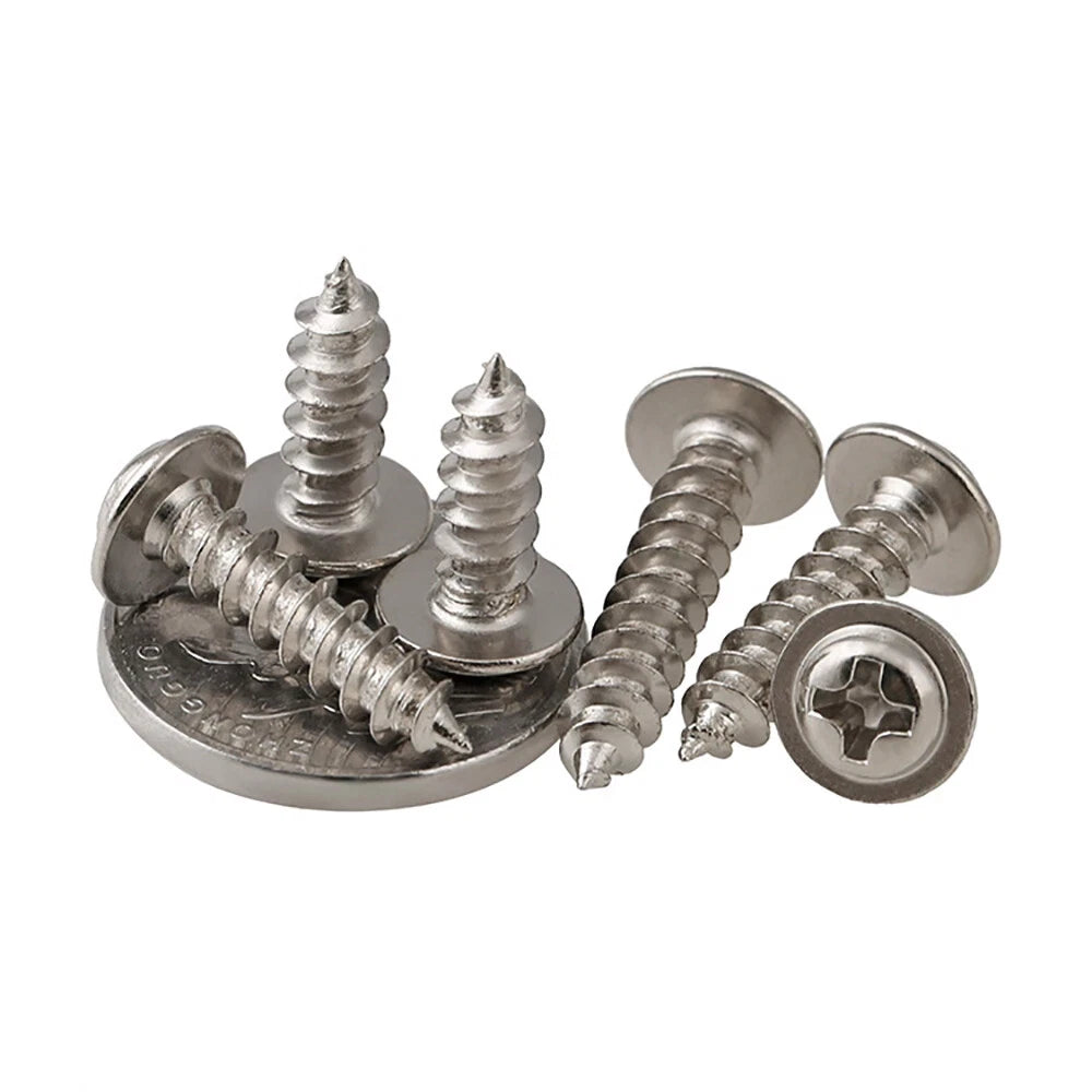 M1.2 M1.4 M1.7 M2 M2.3 M2.6 M3 M4 Flanged Truss Head Self Tapping Screws – Nickel Plated Steel