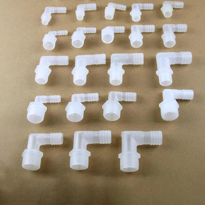 Plastic Male Thread Barbed 90° Elbow Hose Fitting — 1/8" to 3/4" NPT