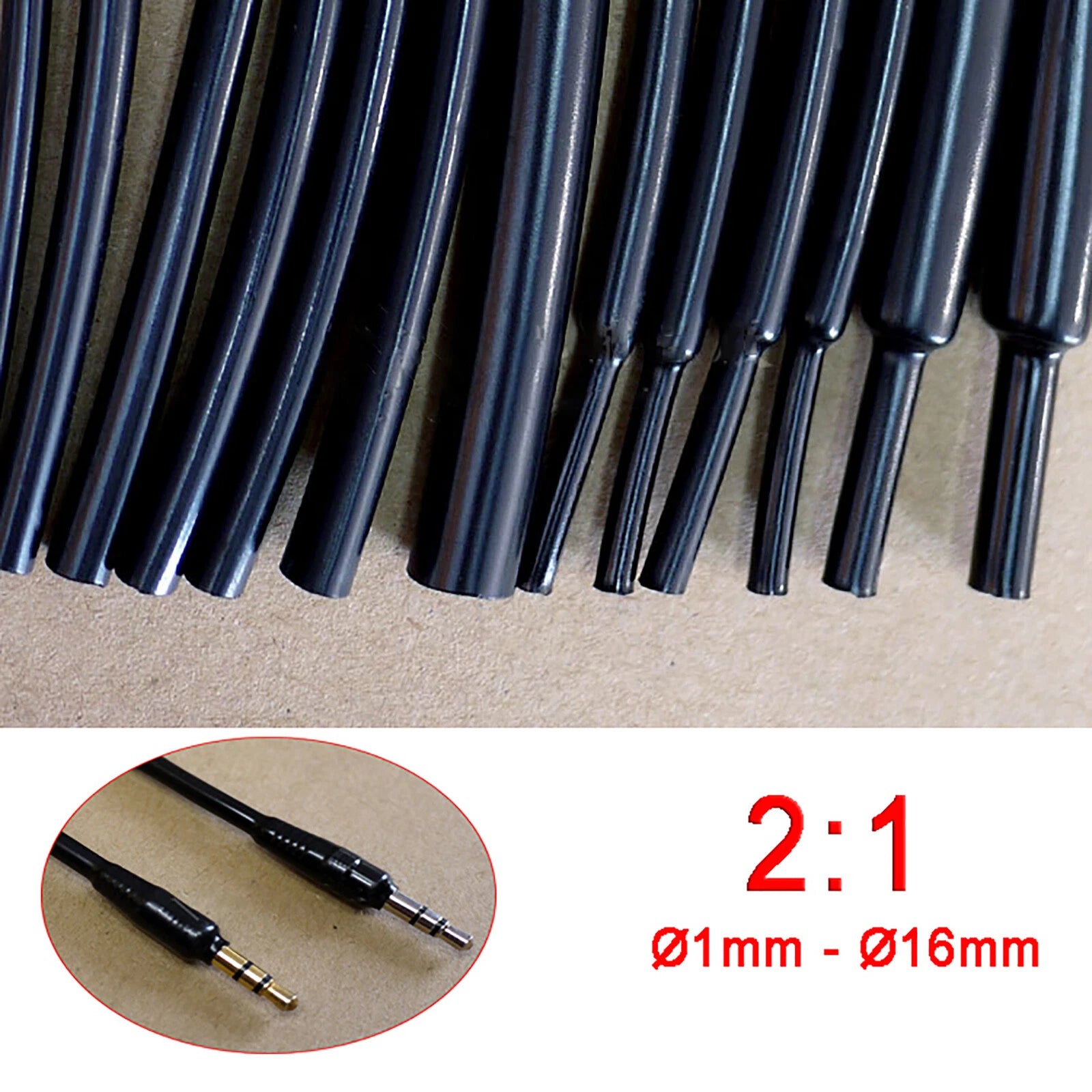 Black Heat Shrink Tubing 2:1 — Electrical Wire Sleeving for Audio, Headset & DIY Wiring
