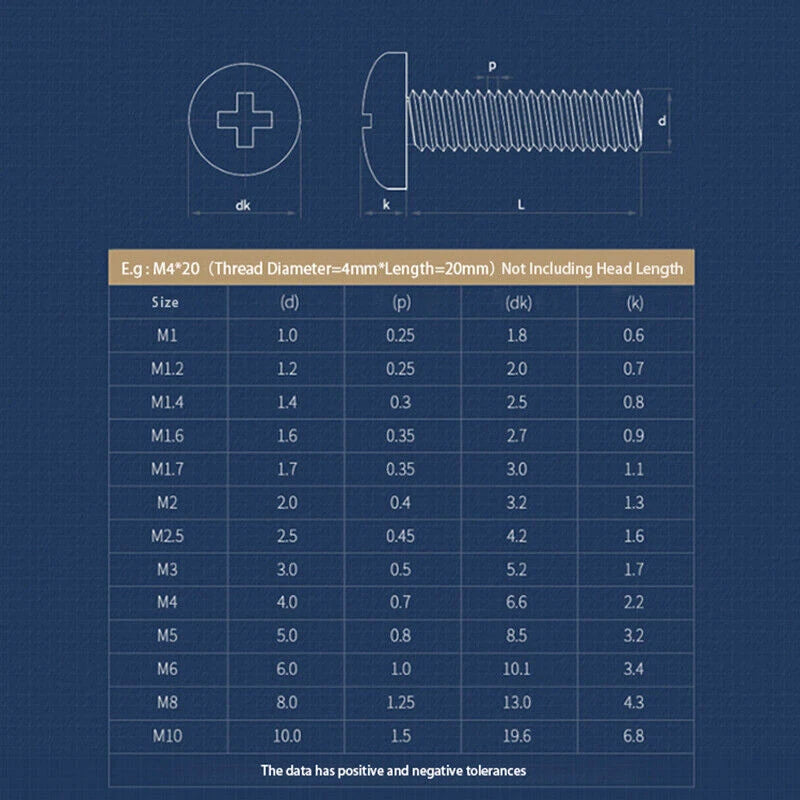 M2 M2.5 M3 Phillips Pan Head Screws – 316 Stainless Steel Marine Grade, Fully Threaded