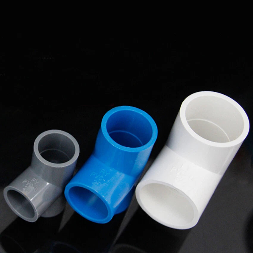 20mm to 200mm PVC Plastic Pipe Fittings Adhesive Tee T Connector White Blue Gray