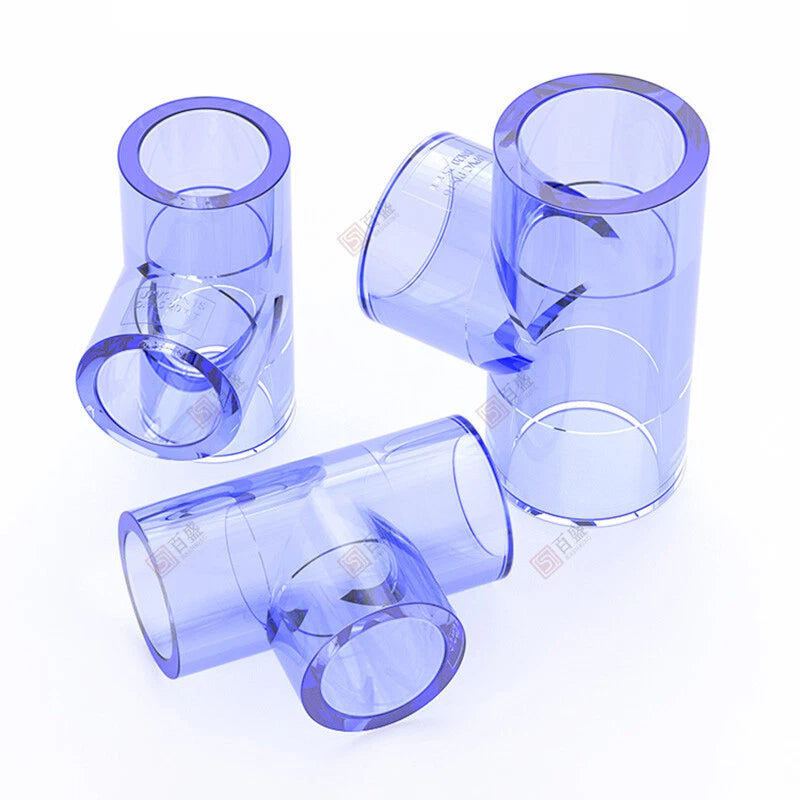 Clear PVC Tee T Piece Connector Adhesive Pipe Fittings ID 20-110mm Aquarium Pond