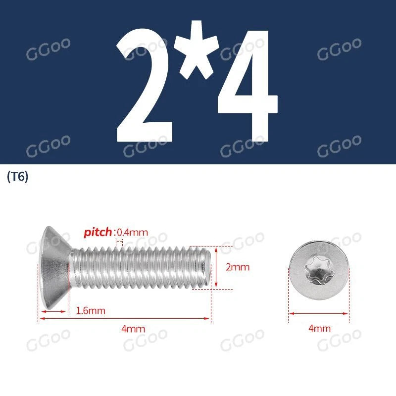 A2 Stainless Steel Torx Countersunk Flat Head Machine Screws M2 M2.5 M3 M4 M5 M6 M8 DIN 965 — 4mm to 60mm