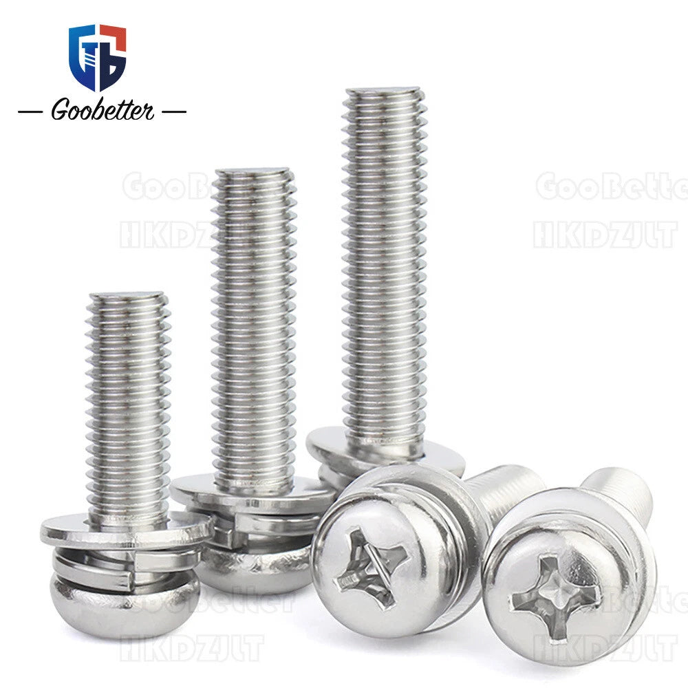 Phillips Pan Head Machine Screws with Washers – M2 to M8 Carbon Steel