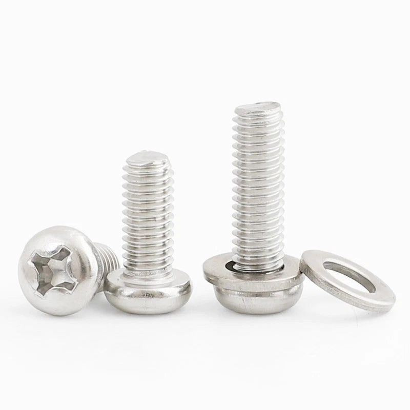 M4 M5 Phillips Pan Head Machine Screws with Gaskets – A2 Stainless Steel, Corrosion‑Resistant (8–20mm Lengths)