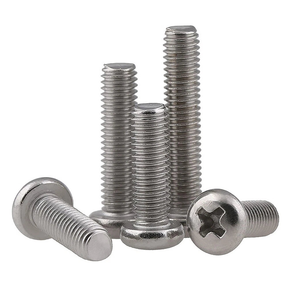 M2.5 & M3 Pan Head Phillips Machine Screws – A2 304 Stainless Steel, Fully Threaded (4–60mm Lengths)