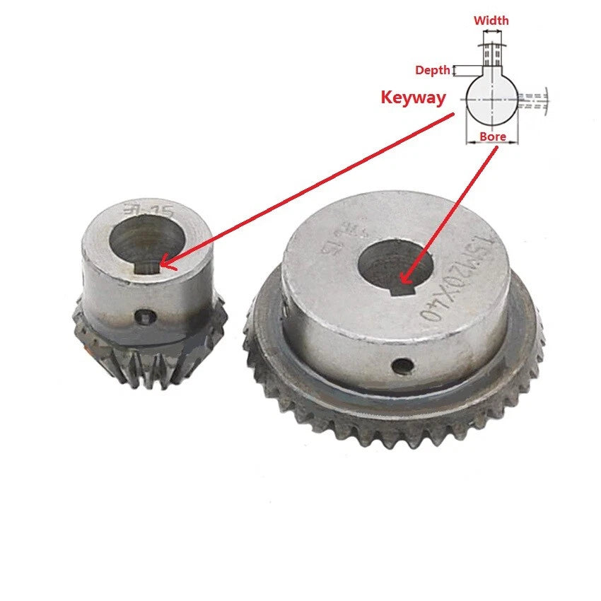1.5 Modulus Metal Umbrella Gear 20/40T 90° 1:2 Pairing Bevel Gear Bore 8-20mm