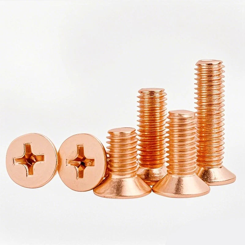 Pure Copper Phillips Countersunk Machine Screws M2–M10, Full Thread, T2