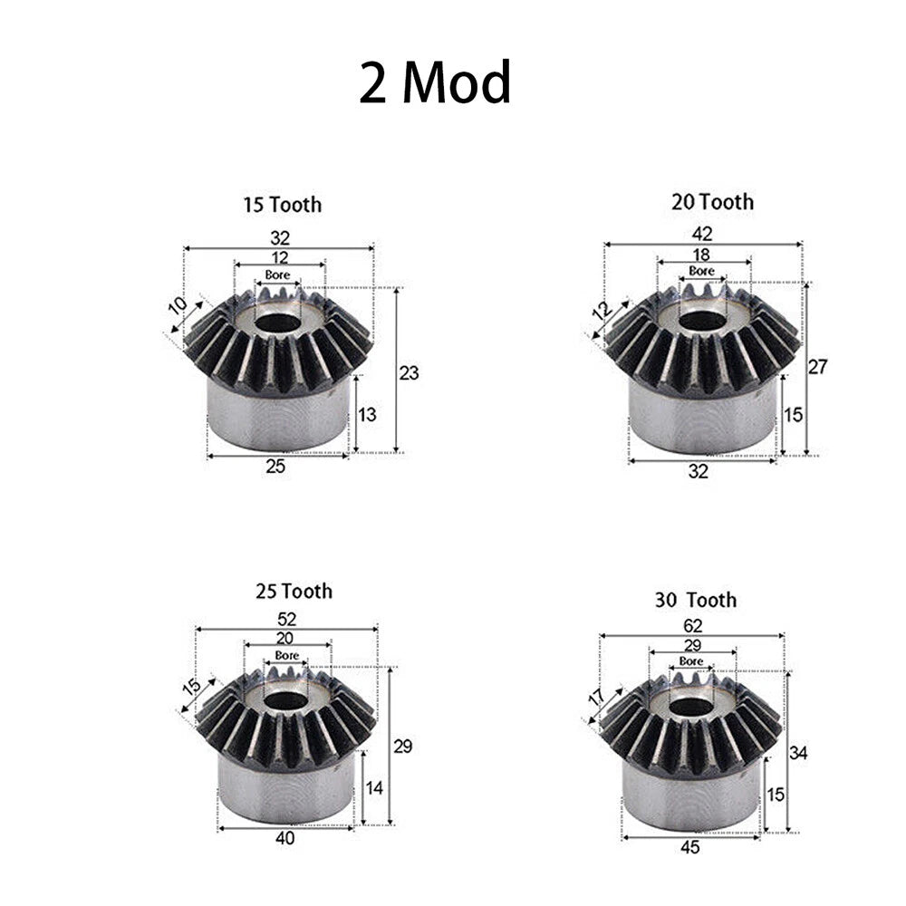 1/1.5/2/2.5/3/4 Mod Bevel Gear 15T-30T Transmission Gears 90°1:1 Pairing Metal