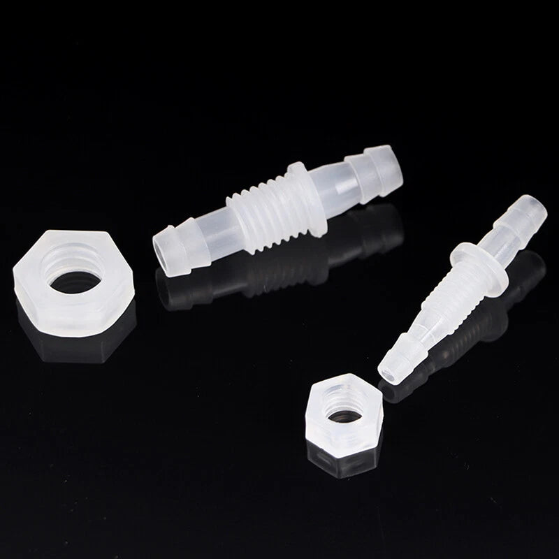 Bulkhead Straight Plastic Hose Connector with Nut — Barbed Thread Pipe Fitting
