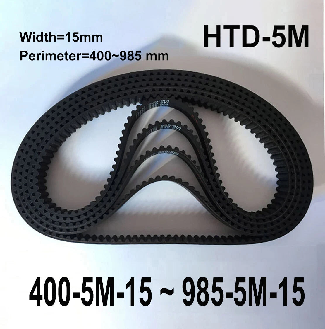 HTD 5M Timing Belt 15mm Wide Closed Loop Synchronous Drive Belt — 400mm to 985mm