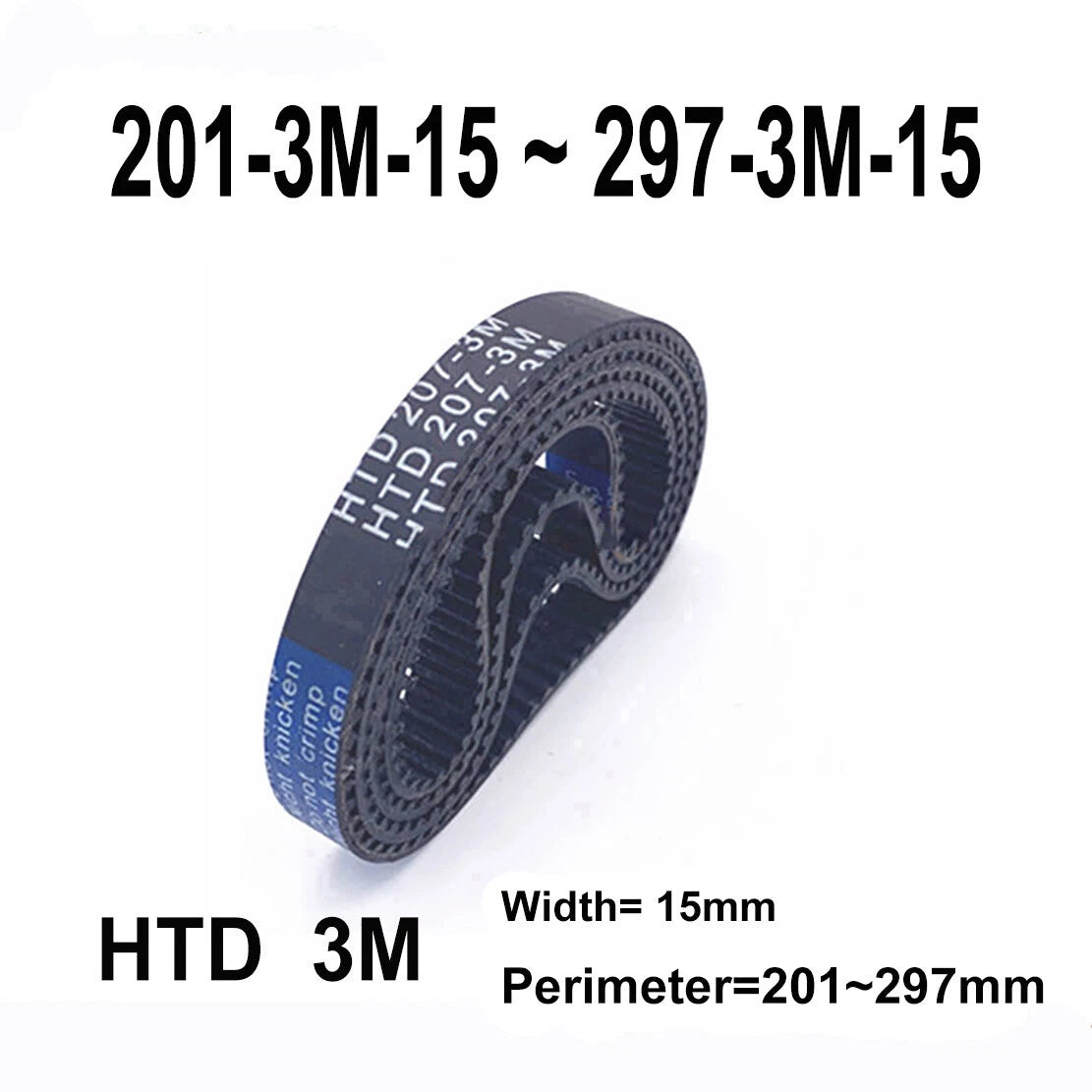 HTD 3M Timing Belt 15mm Wide – Closed Loop Synchronous Belt 201mm to 297mm