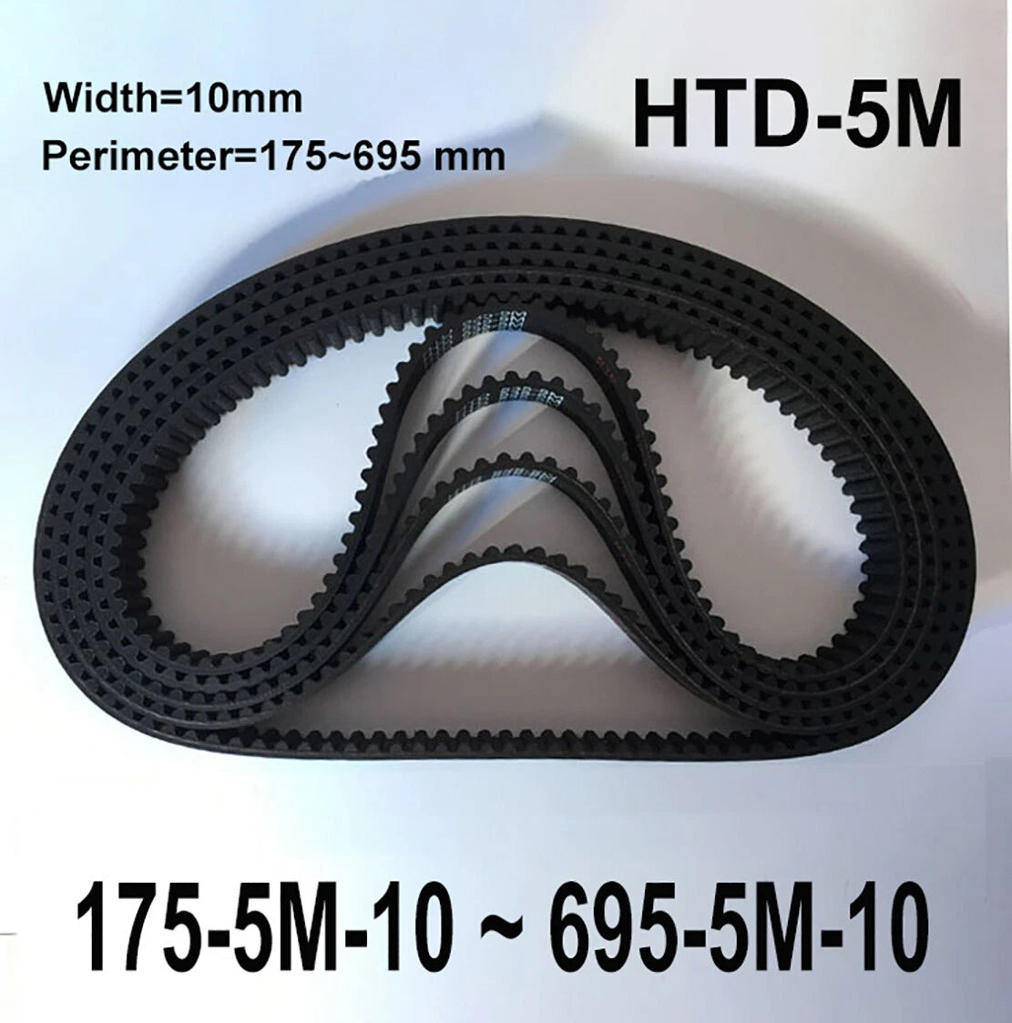 HTD 5M Timing Belt 10mm Wide | Closed Loop Synchronous Belt | 175–695mm Perimeter