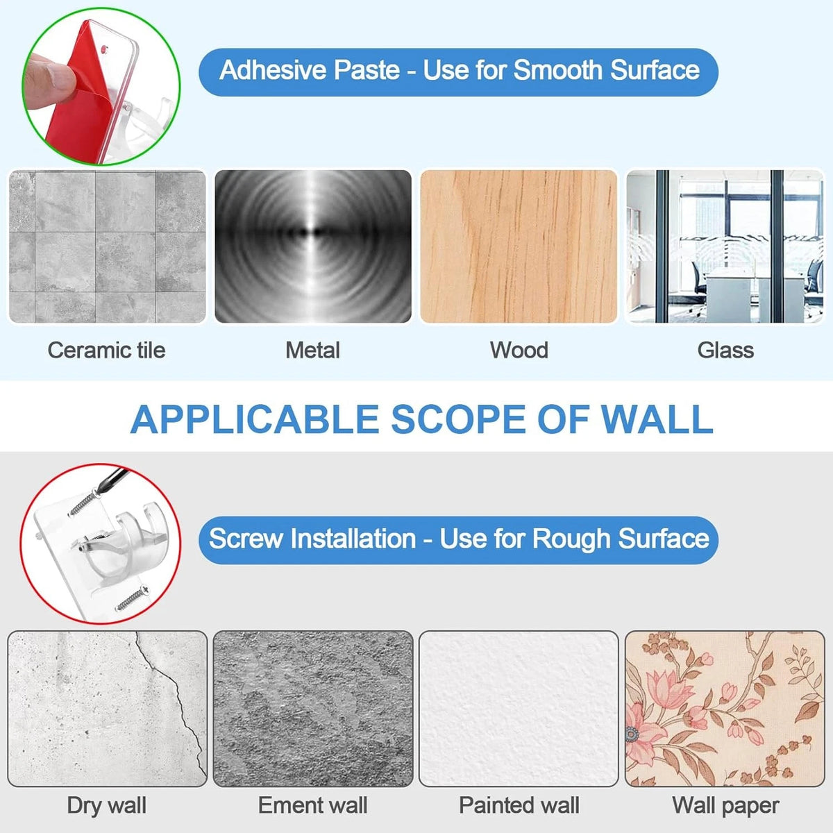 Self Adhesive Hooks Curtain Rod Bracket Pole Nail Free Adjustable Holder Hook