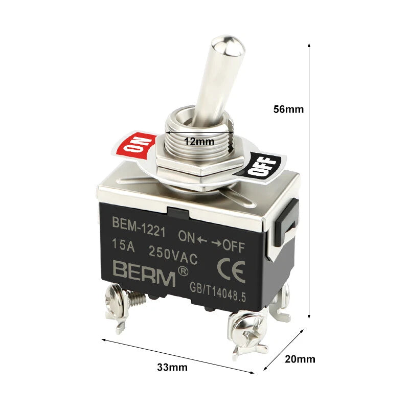 240V 15A Metal Toggle Switch – ON-OFF-ON, Latching & Momentary, 2/3/4/6 Pin
