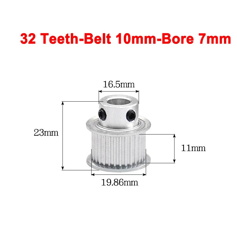 2GT Drive Pulley With Step 16 Tooth - 100 Tooth Bore 4mm - 25mm for 10mm Belt