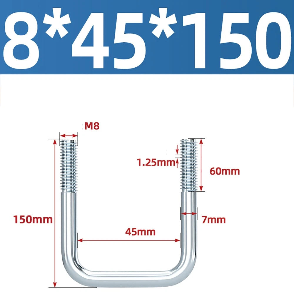 Square U-Bolts Galvanized Carbon Steel Fixing Clamp Bolt M6 M8 M10 M12 M14 M16