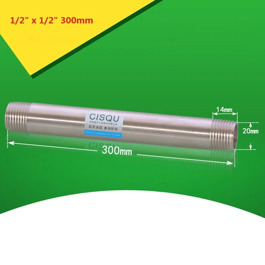 Stainless Steel BSP Male Threaded Double Nipple Pipe Extension Fitting | 1/2" 3/4" 1"