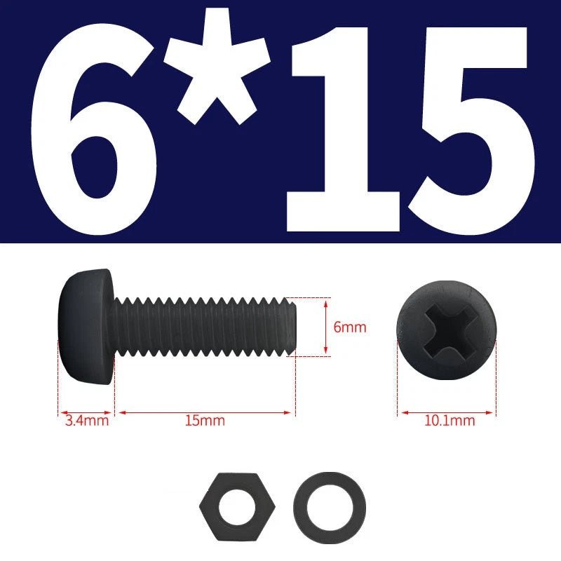 Black Nylon Phillips Machine Screws with Nuts & Washers — Metric M2 to M8 - HomeDIYer