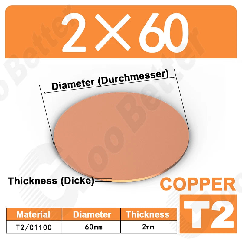 Solid Pure Copper Discs Blank Metal Round Sheet Plate Thick 0.5-3mm Dia 20-100mm
