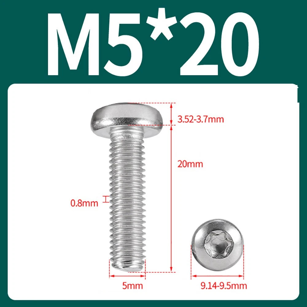 M2–M10 A2 Stainless Steel Torx Button Head Machine Screws, With or Without Column, Pack of 5