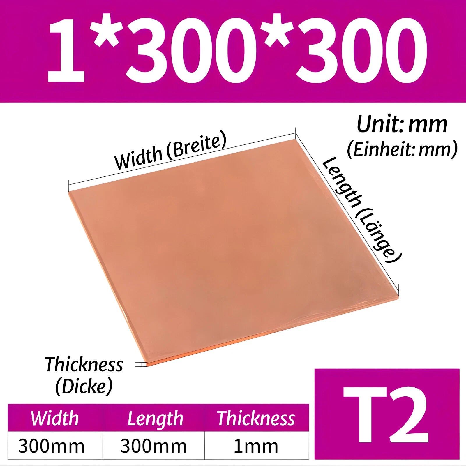 T2 Pure Copper Sheet/Plate Copper Block Laser Cut Many Sizes 0.3mm - 8mm Thick