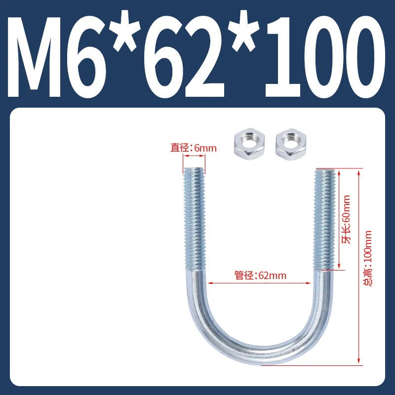 M6 M8 M10 M12 U Bolt With 2 Hex Nuts Zinc-Plated U-Bolts Clamp Pipe Tube Metric
