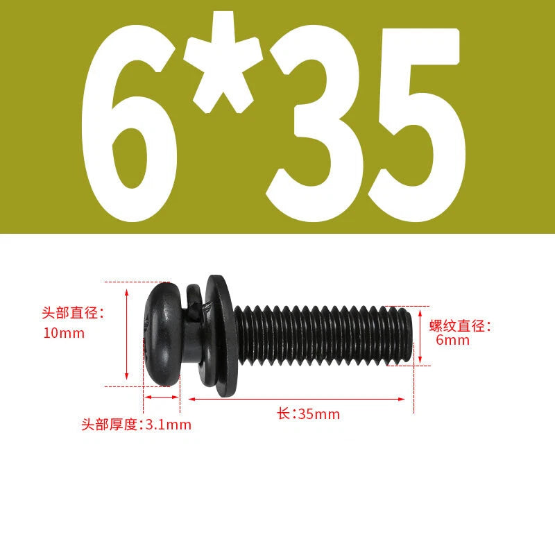 Black Zinc Pan Head Machine Screws with Washers, M2–M6 Pozi Phillips Drive