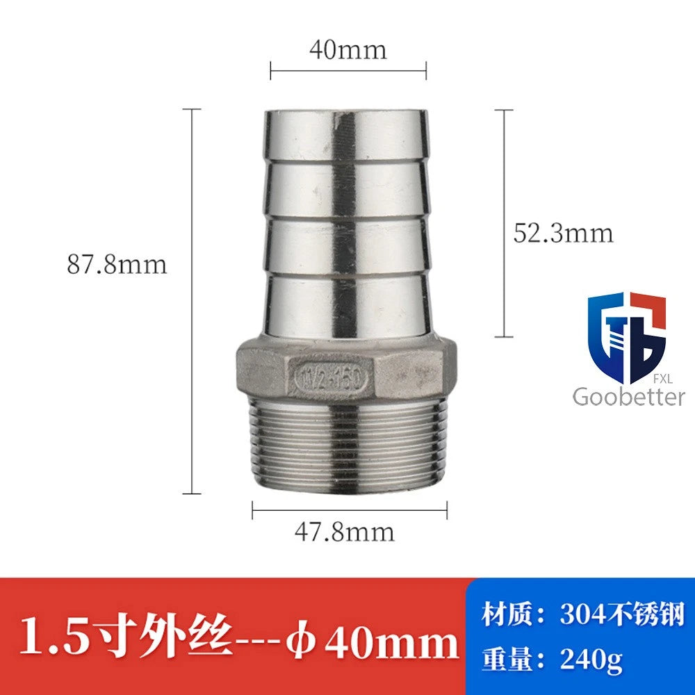 BSP Stainless Steel Male Thread Barb Hose Tail Connector — 1/8" to 2"