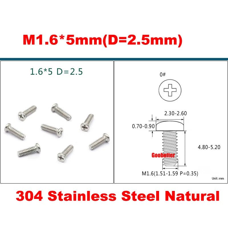 Phillips Pan Head Machine Screws M0.8 M1 M1.2 M1.4 M1.6 M1.7 — Cross Round Head Bolts, Multiple Coatings - HomeDIYer