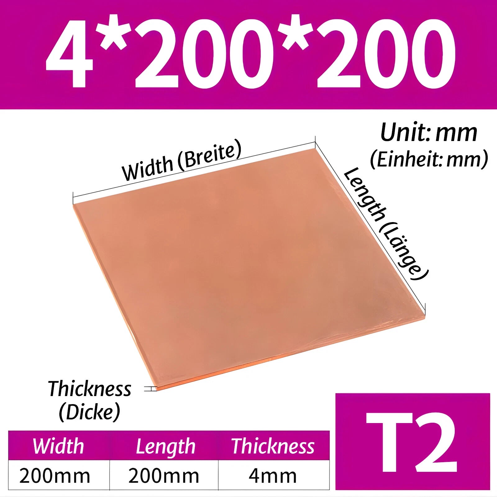 T2 Pure Copper Sheet/Plate Copper Block Laser Cut Many Sizes 2mm - 8mm Thick