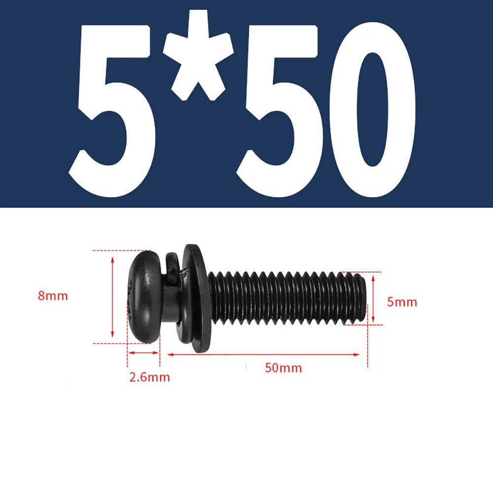 M5–M8 Phillips Pan Head Screws with Flat Washer – Nickel Plated or Black Zinc, Carbon Steel